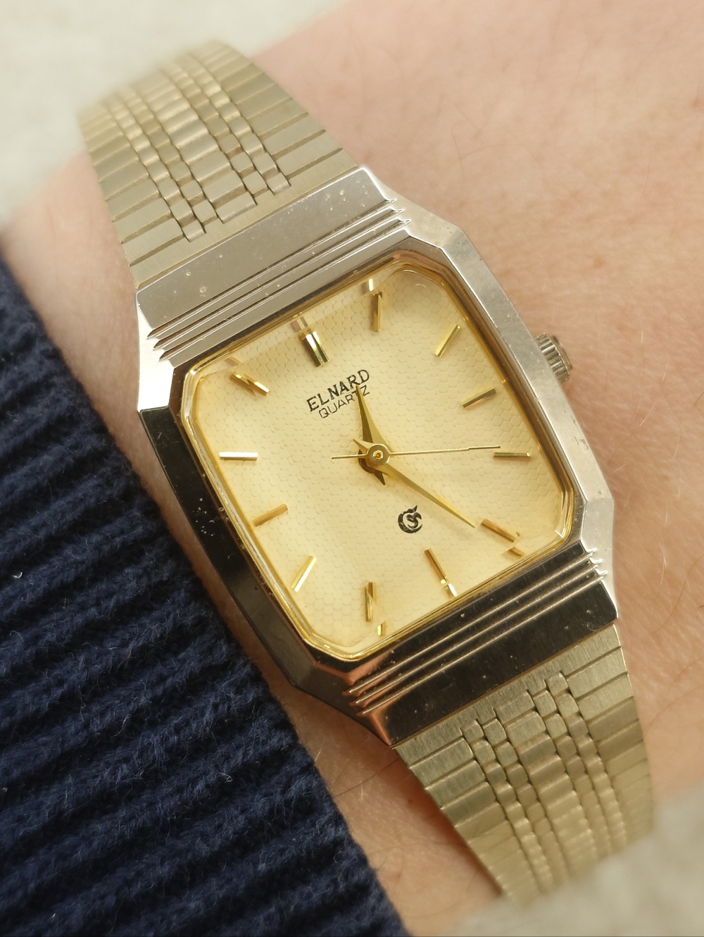 Elnard Women’s Watch Square Tank Style Cut Glass Champagne Case Japan Mvt 21mm